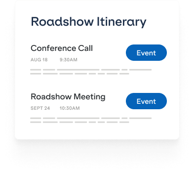 Roadshow Itinerary